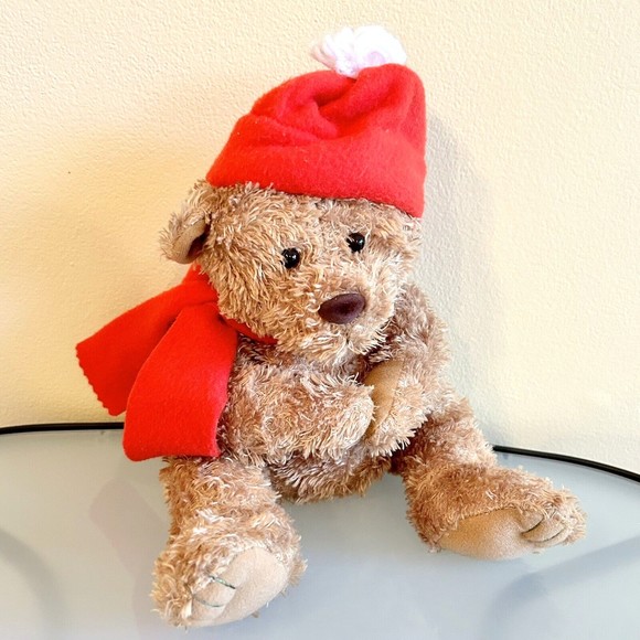 Teddy Bear Puppet Plush Stuffed Red Hat Scarf Card Holder American Greetings - Picture 1 of 9